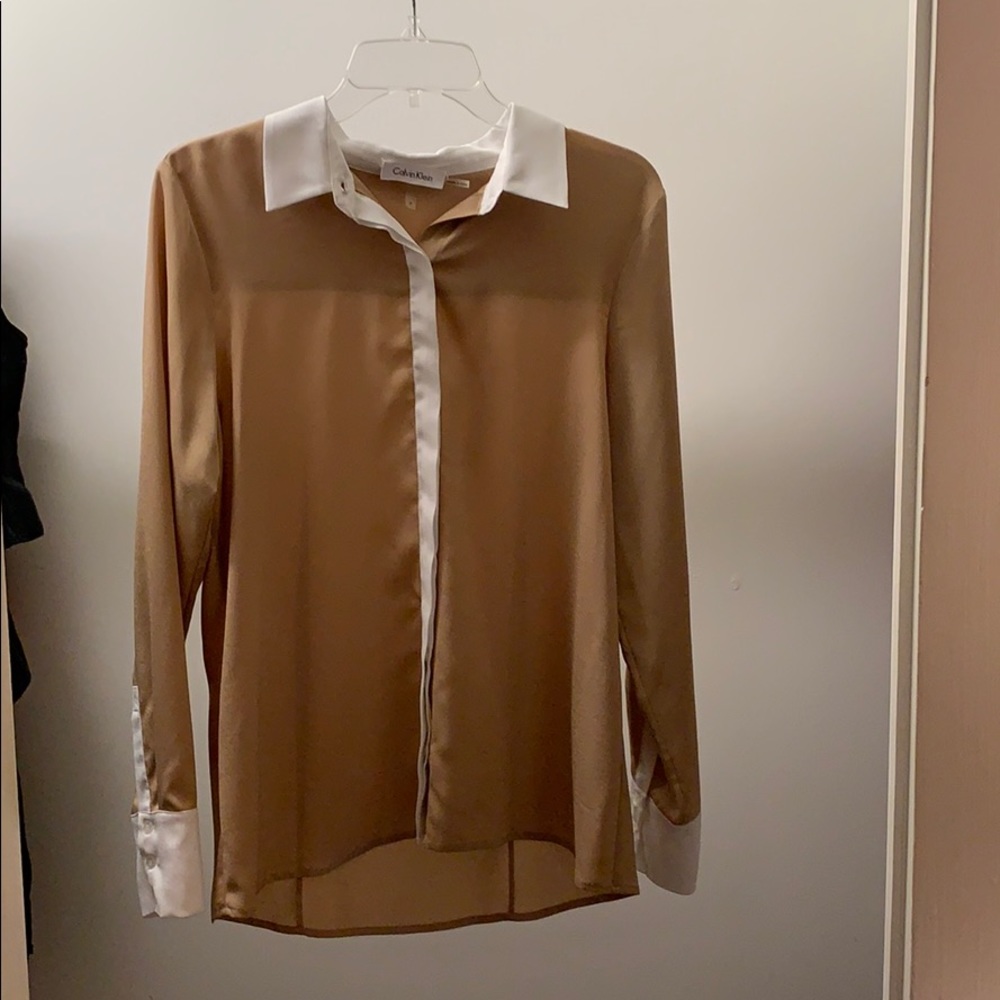 Calvin Klein camel-colored silk blouse